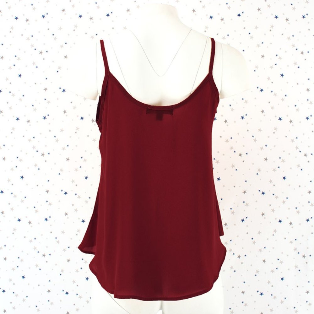 Chiffon Blouse Cami Tank Top Burgundy - Picture 3 of 5